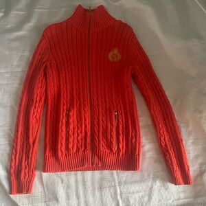 Ralph Lauren orange Cable-Knit Zip Sweater cardigan, zip pockets,100% cotton.